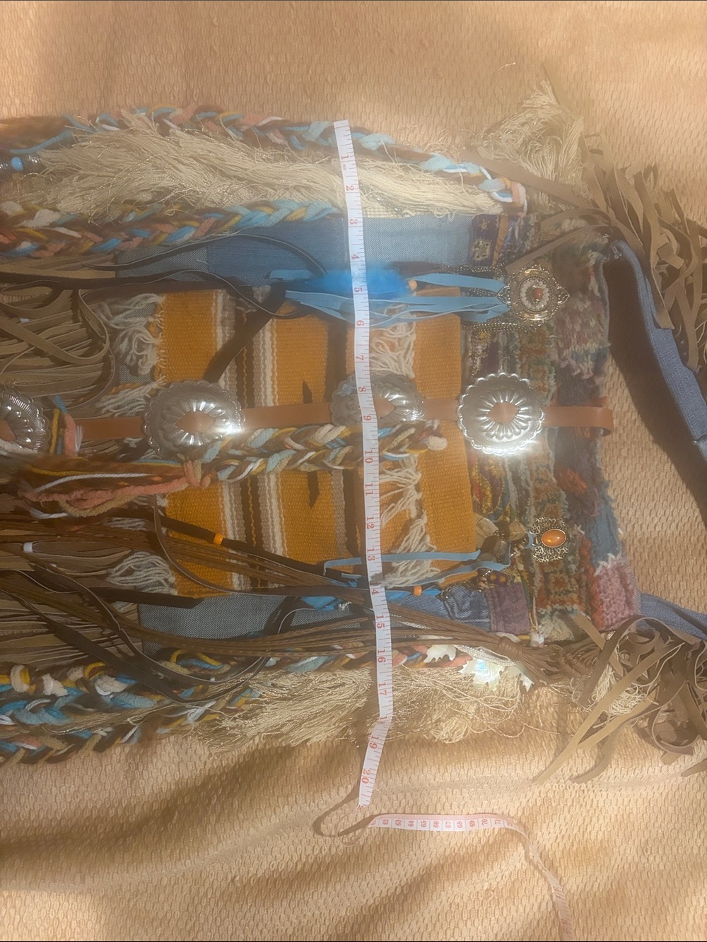 Boho Fringe Crossbody Bag - Mustard & Turquoise - Picture 9 of 9